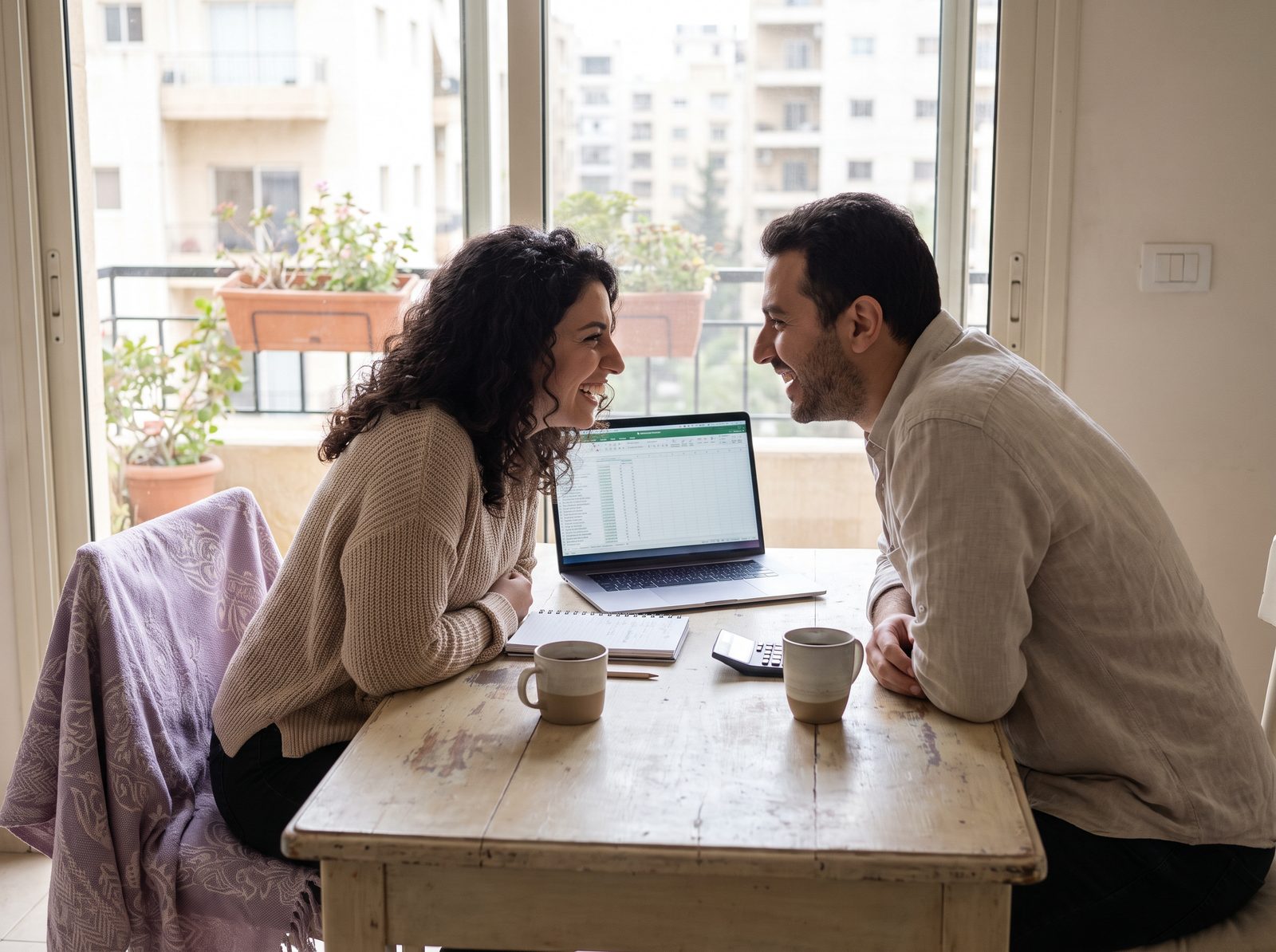 Couple planning their budget